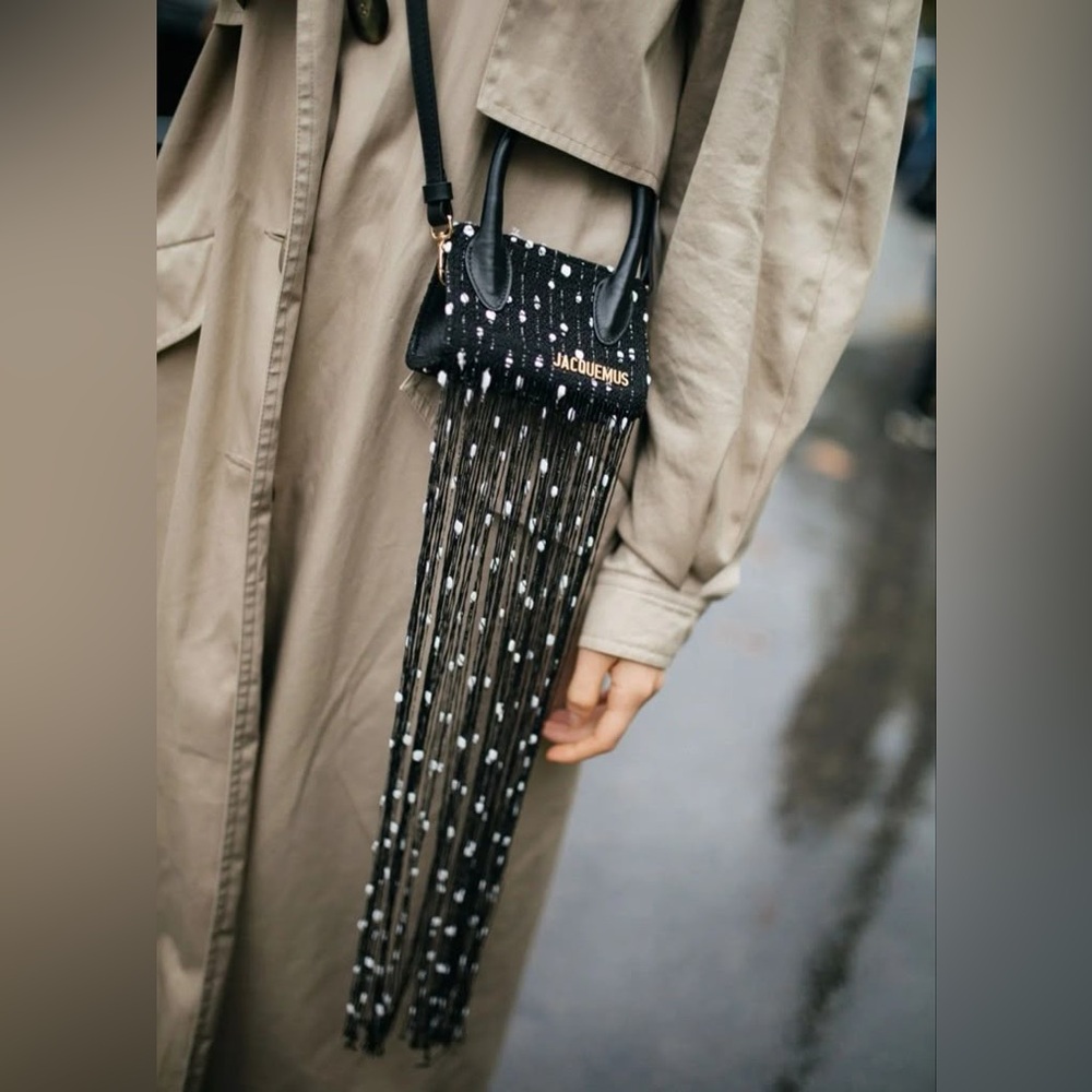 Rare Jacquemus Black Mini Fringe Crossbody with Bead Accents